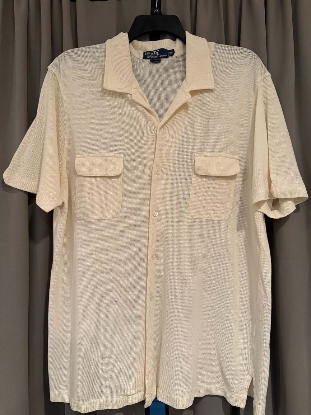 Polo Ralph Lauren Mesh Camp Shirt Size XXL Cream Cotton Short Sleeve
